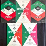 1956-64 Ireland v Wales Rugby Programmes (5): Quintet of consecutive Welsh trips across the Irish