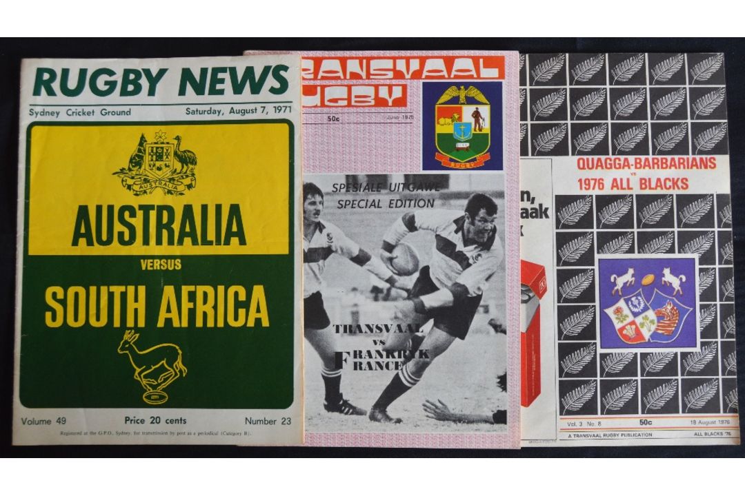 1971-76 S African Interest Rugby Programmes (3): Australia v SA 3rd test 1971; Transvaal v France