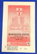 1954/55 Lincoln City v Manchester United friendly match programme 12 March 1955; fair/good. (1)