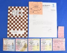 Liverpool FC memorabilia to include 68/69 v Q.P.R programme, letter and three tickets, 70/71