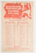 1946/47 Manchester United reserves v Huddersfield Town reserves single sheet programme 16 November