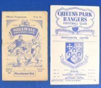 1953/54 Manchester United away match programmes v QPR (Reg Allen benefit match) 29 March 1954;
