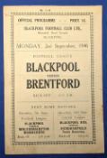 1946/47 1946/47 1st home match after WW2 Blackpool v Brentford Div. 1 2 September 1946; team