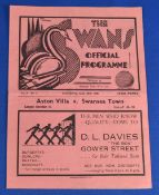1936-37 Swansea Town v Aston Villa 29/8/36 at Vetch Field Ground 1st Match of the Season no team