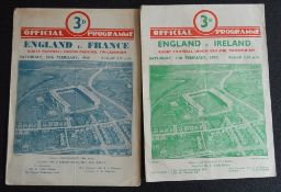 1949 and 50 England Home Rugby Programmes v France and Ireland (2): With some folds but perfectly