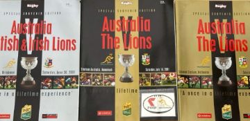2001 Signed British and I Lions Rugby Test Programmes (3): Full set, one signed by JJ Williams and