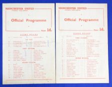 1954/55 Manchester United reserves v Liverpool reserves, v Everton reserves both single sheets;