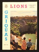 1968 British and I Lions v Griquas Rugby Programme: At Kimberley, fine large 32pp example.