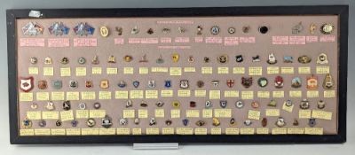 Framed Collection of Rugby League Badges, Fobs and Pins: Australia, tours, half are enamel badge