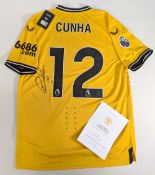 2023-24 Wolverhampton Wanderers FC Home Pro Matheus Cunha Signed Replica Football Shirt, short