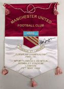 Large pennant Manchester United commemorating the 1968 European Cup Final victory at Wembley Stadium