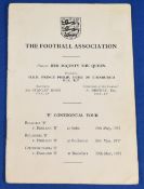 1957 Football Association England ‘B’ Continental Tour of Iron Curtain countries Player Itinerary