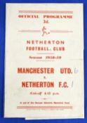 1958/59 Netherton v Manchester United friendly match programme Duncan Edwards memorial fund