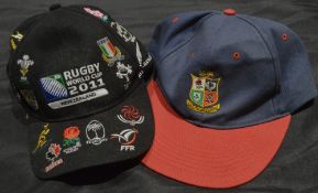 Pair of Mint Rugby Baseball Caps (2): Colourful, as new, supporters’ caps from the British and I