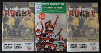 1997 Wales in Canada and the USA Rugby Programmes (3): Nice set, v the USA and an issue each from