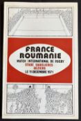 1971 France v Romania Rugby Programme: Intriguing cartoon cover on a less familiar issue from