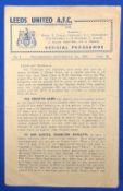 1946/47 1st home match after WW2 Leeds United v Charlton Athletic Div. 1 match programme 4 September