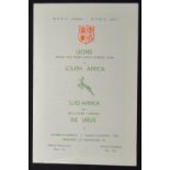 1962 British and I Lions v S Africa Test Rugby Programme: Western Province official 4pp issue in