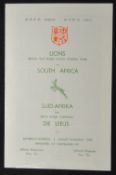1962 British and I Lions v S Africa Test Rugby Programme: Western Province official 4pp issue in