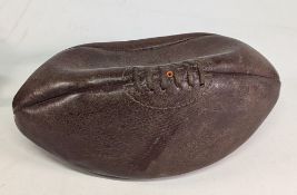 Vintage leather laced Rugby Ball, four sections stitched, -displays well