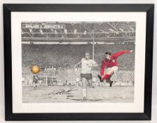 Marc Loboda Original Artwork – Geoff Hurst Signed – Depicting Hurst scoring his famous third goal in