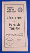 1963/64 Inter-City Fairs Cup Glentoran v Partick Thistle match programme 16 September 1963 at The