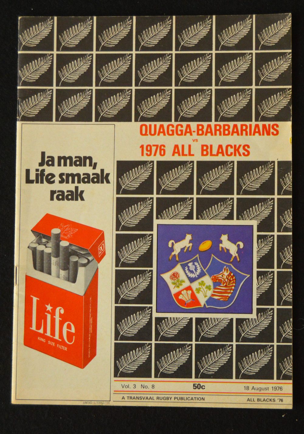 1976 Quagga-Barbarians v New Zealand Rugby Programme: At Ellis Park, nice example with Ferus