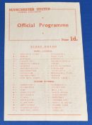 1953/54 Manchester United reserves v Newcastle United reserves single sheet programme 2nd January