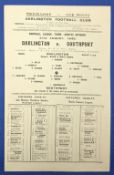 1946/47 1st match after WW2 Darlington v Southport Div. 3 (North) 31 August 1946, single sheet,