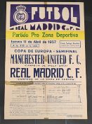 1957 Poster framed and glazed: Real Madrid v Manchester United size 17 ½” x 25 ¾” European Cup