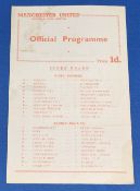 1954/55 Manchester United reserves v Stoke City reserves single sheet programme 30 October 1954;