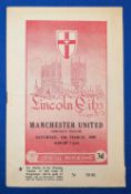 1954/55 Lincoln City v Manchester United friendly match programme at Sincil Bank 12 March 1955; Liam