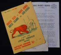 Scarce 1955 British and I Lions 3rd Test Rugby Programme and R Sweet letter (2): Large format