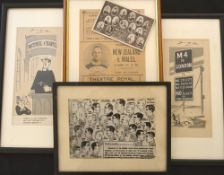 Old Welsh Interest Framed Rugby Prints etc (5): Lovely group: two original (inc Tippex!) rugby