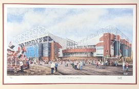 B Hill Print: Pure Theatre Old Trafford on Matchday, limited edition 19/750, signed by artist in