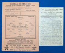 Two War Time FA Cup Semi Final Football Programmes, 43/44 Chelsea v Reading, 44/45 Aston Villa v