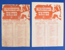 1948/49 Manchester United reserves v Blackburn Rovers reserves single sheet programme 28 August