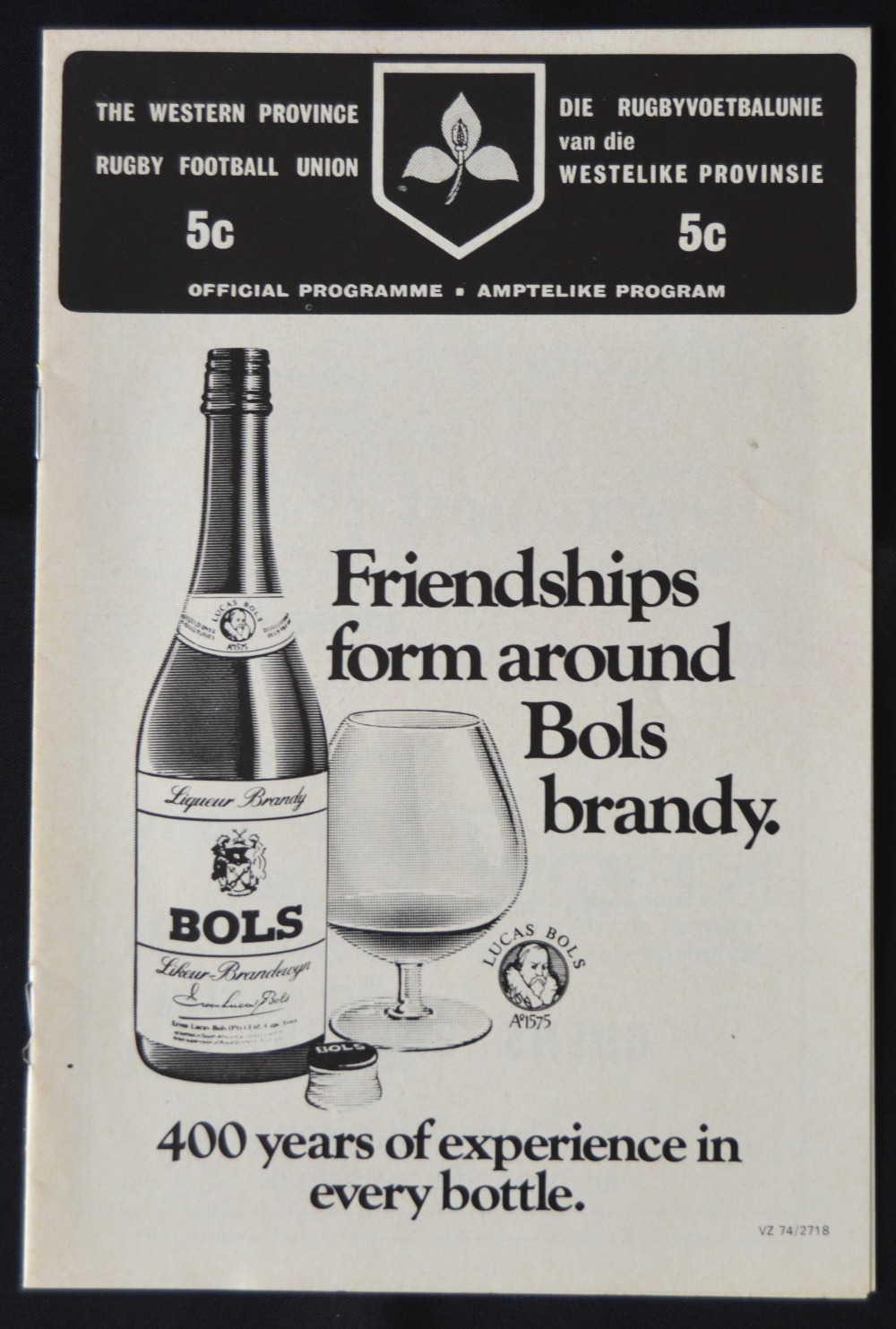 1976 in SA, Western Province v New Zealand Rugby Programme: The ‘anonymous’ cover again, WP official