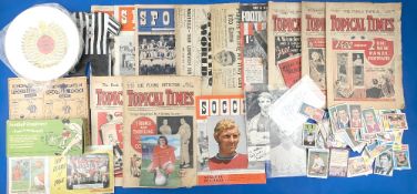 Period football magazines cigarette cards, collectors cards games: to include sport magazine
