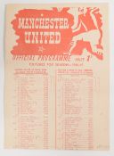 1946/47 Manchester United reserves v Burnley reserves single sheet programme 12 October 1946; has