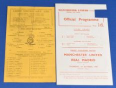 1959/60 Manchester United reserves v Leeds United reserve 14 September 1959 single sheet