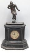 Spelter Football Mantle Clock c1920 with Footballer Figure to top, movement not working, size #