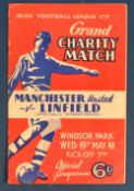 1948 Linfield v Manchester United Grand Charity match programme at Windsor Park, Belfast 19 May