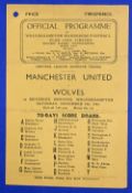 1946/47 Wolverhampton Wanderers reserves v Manchester United reserves Central League match programme