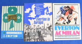 Everton FC European programmes from the seventies to include 70/71 Panathinaikos (away), Borussia