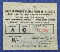 1966 Football League Cup Final Ticket Stub West Bromwich Albion v West Ham, United 2nd leg 23rd