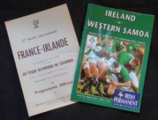 1958 and 1996 Ireland Rugby Programmes at France and v W Samoa (2): ‘Lovely French Fifties