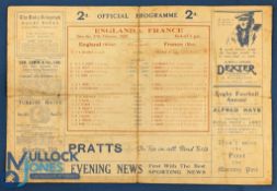 1926 England v France Rugby Programme: Worn and sharply folded in past but entire and very