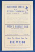 1956/57 Hartlepools United v Manchester United FAC 3rd round, 4 page programme; number 4434, no