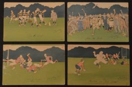 1900s French Rugby Cartoon Postcards (4): Stylish and attractive early coloured postcards of rugby